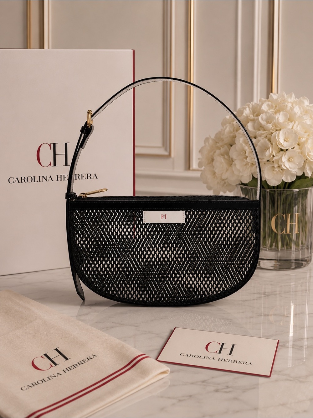 NEW! Black Mesh Shoulder Bag by Carolina Herrera
